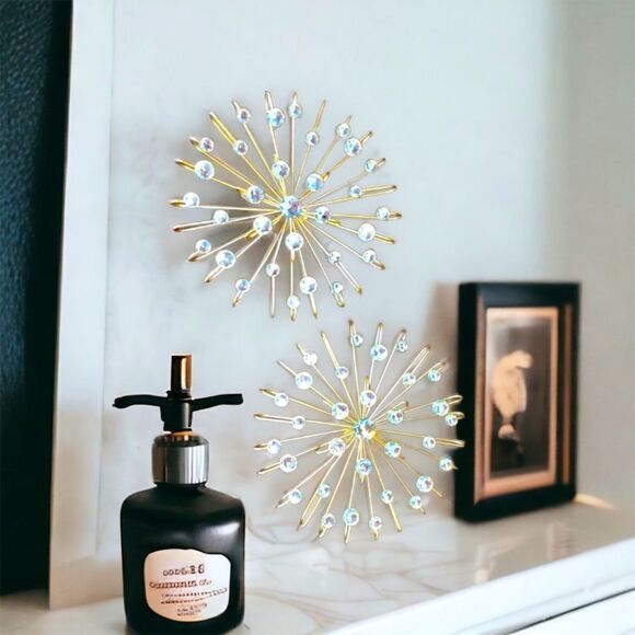 Starburst Wall Art Set l 2 10” Round l Gold Metal l Wall hanging l Home Decor - Picture 3 of 8